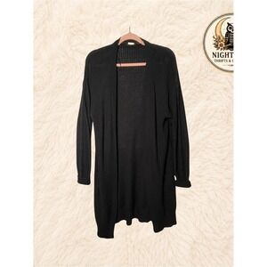 Black Open-Front Women's Cardigan Sweater ~ Large Flowing Knit ~ Fall Layering